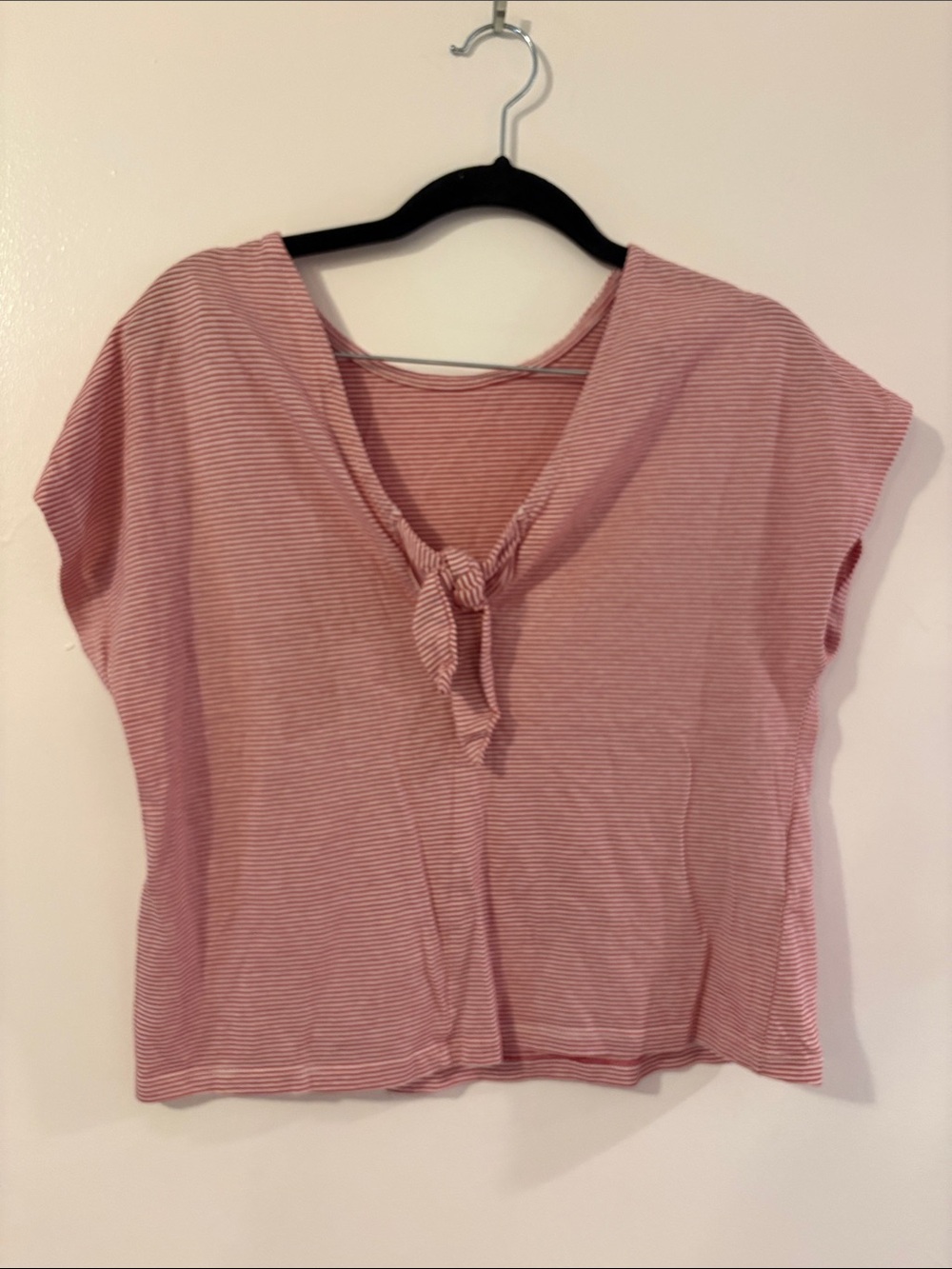 Mango Organic Striped Red Tie-Back Women's Top - S
